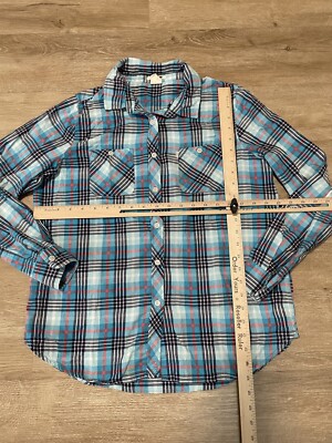Levis Shirt Womens M Medium Blue Plaid Flannel Oversized Button Up