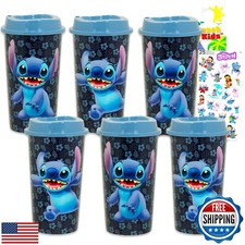 Disney Stitch Travel Cup Set Party Favors Bundle with 6 Tumblers with Lids Pl