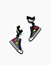 Hi Top Sneaker Fashion Earrings Vintage Drop Dangle Clip On 1.25 inch