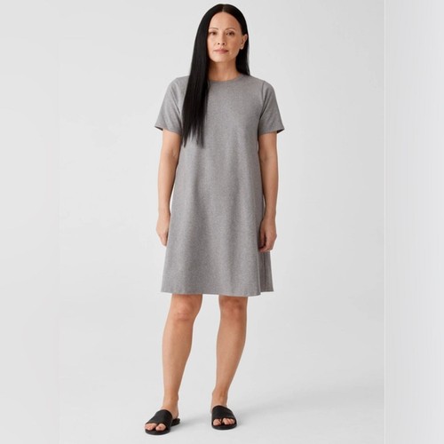 Eileen fisher heathered gray organic cotton crew neck shift dress size s