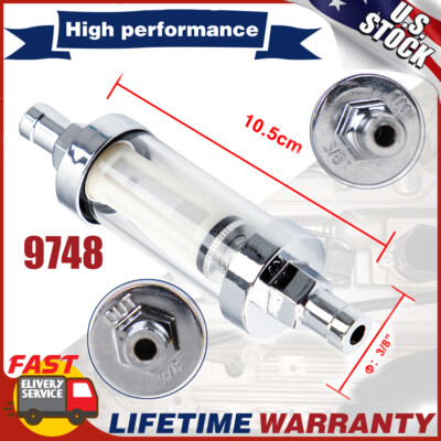 Chrome Glass Clearview Fuel Filter Car Gas 3/8'' In/Out For Chevy Ford Hot Dog