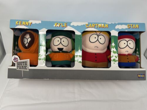 South Park 1998 Vintage 6" Plush Set Cartman Kenny Kyle Stan Fun 4 All NEW NIB - Afbeelding 1 van 17