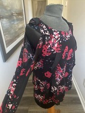 Devlin Womens Black Pink Floral Ruffle Long S...