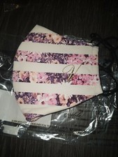 NEW Victoria secret REUSABLE Face MAsk pink floral striped w/ gold Logo