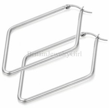 2PCS Fashion Women's Silver Tone Stainless Steel Rhombus Square Hoop Earrings