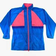 VTG Reebok Men's Nylon Full Zip Windbreaker Jacket Neon Blue/Hot Pink • Medium