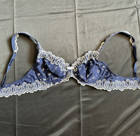 Lise Charmel 34B Blue and White Embroidered Underwire Unpadded Lingerie Bra NWOT