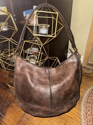 Patricia Nash Urbino Hobo Heritage Chocolate Leather Large Shoulder Bag 