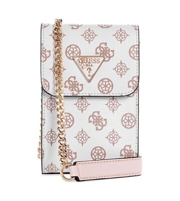 GUESS NOELLE Flap Chit Chat Cream Logo, Damen Handytasche Smartphone Bag