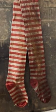 2 Primitive Grungy Stained Christmas Red and White Striped Stocking