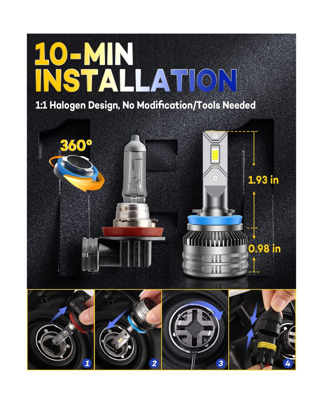 Forenner Fahren H11/H9/H8 LED 车头灯灯泡,14000LM 600 亮度光环... 6941513510331