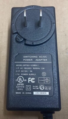 GME GFP361-1230BX-1 Switching AC Adapter 100-240V 50/60Hz DC 12V 3A KPPX-3P