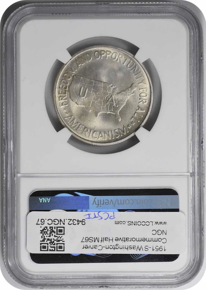W. Carver Commemorative Silver Half Dollar 1951-S MS67 NGC - Image 2 of 4