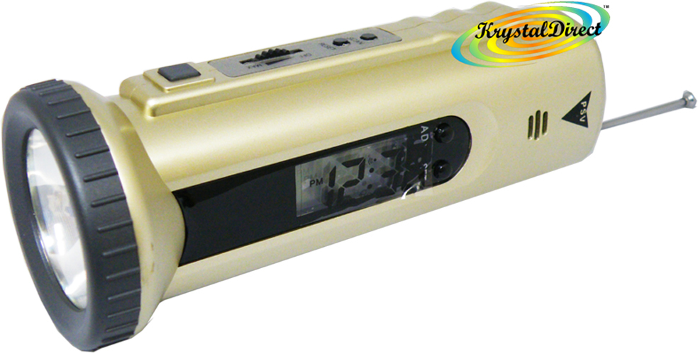 Travel Alarm Snooze LCD Torch FM Radio Clock GOLD