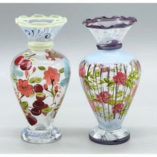 Tracy Porter Hand Painted Art Glass Floral Vases Scalloped Rim Ruffled Rim Lot