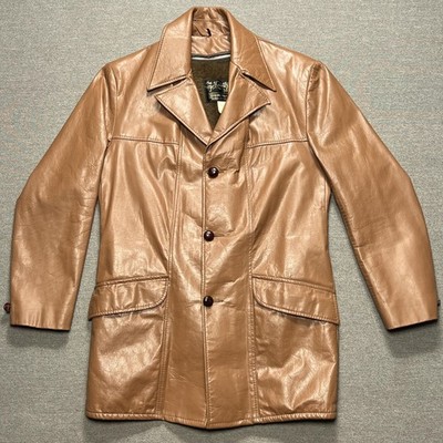Vintage Sears The Leather Shop Coat Mens 36 Brown Pile Lined Long