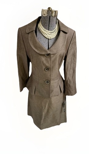 NEW Tahari ASL Skirt Suit Size 12 Two Piece Set Linen Lightweight Feminine $280