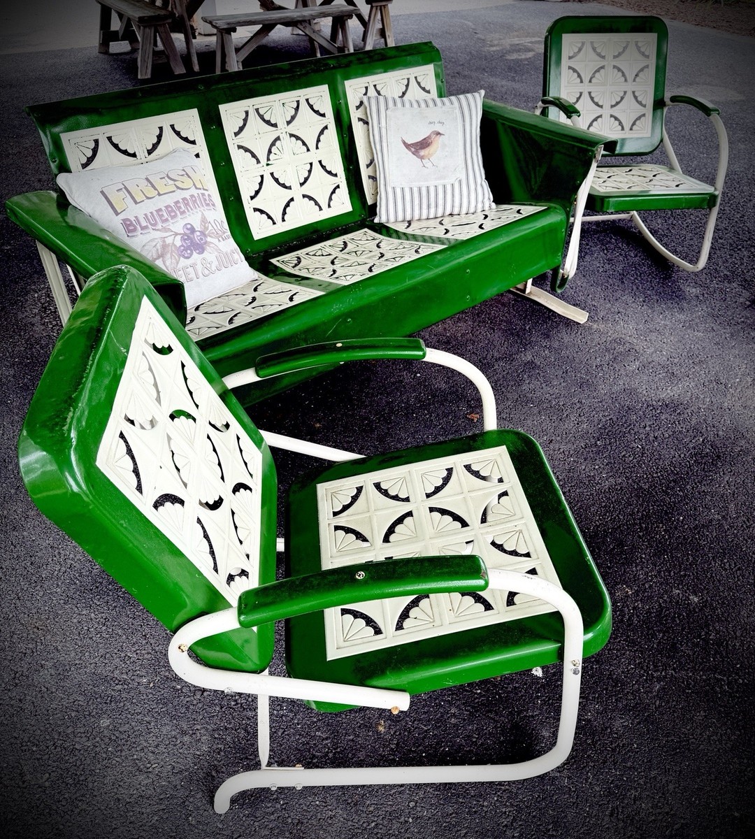 Glider Antique Outdoor Chairs Vintage Metal Glider Three Matching