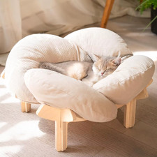 Elevated Cat Bed Wooden Soft Cushion Fluffy Pet Sofa Indoor Cat Sofa Suitable fo