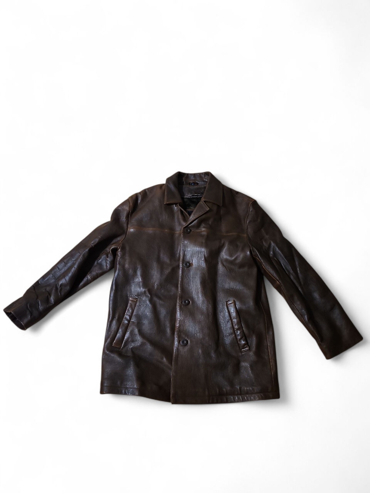 Trek New York Men's Leather Jacket Size Medium Brown Leather Faux Fur Lining