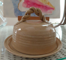 Cheese Butter Dish Studio Pottery Dome Lid Signed 6