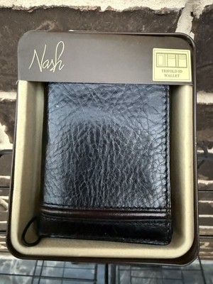NWT $50 Patricia Nash Men s Padova Trifold ID Wallet Black Brown leather BOXED