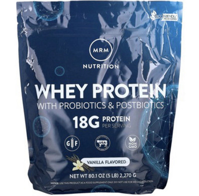 MRM Nutrition Whey Protein Powder Probiotics Postbiotics Vanilla 5 lb Non-GMO
