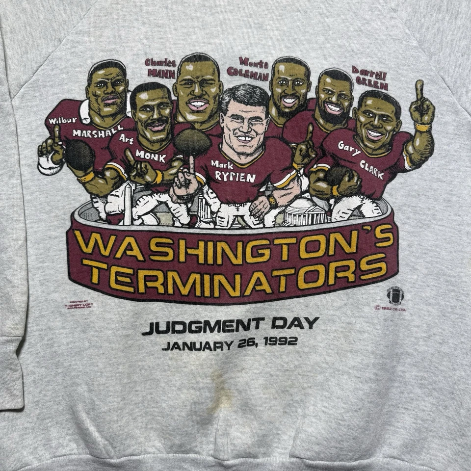 1992 Washington Terminators Redskins Карикатурная Рубашка Большая NFL Art Monk Rypien - Изображение 2 из 4