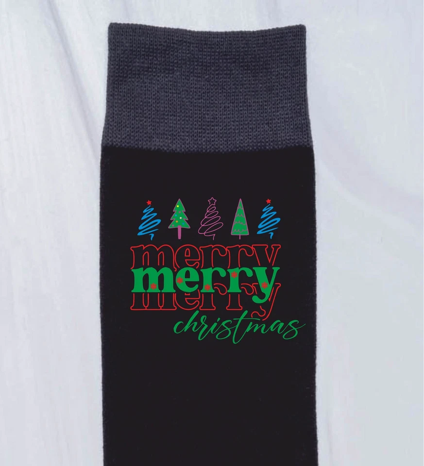 Merry Christmas Funny Men's Black Socks Xmas Present Gift  - Image 2 of 4