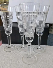 4 RALPH LAUREN CRYSTAL GLEN PLAID CLASSIC CHAMPAGNE FLUTES FLUTED STEMS SIGNED