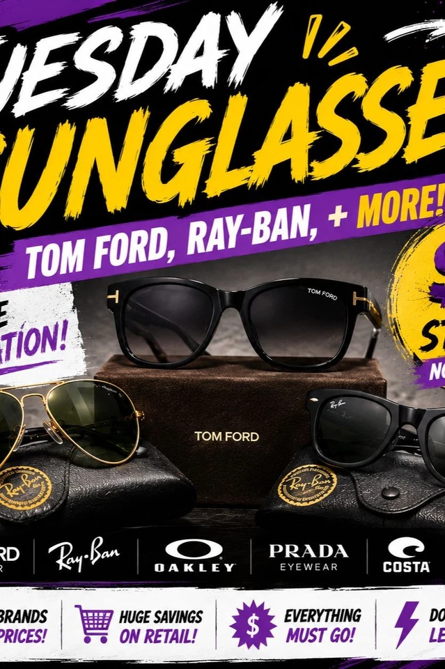 WEDNESDAY! SUNGLASSES! LETS GO! TOM FORD, RAY-BAN + MORE! CRAZY LIQUIDATION
