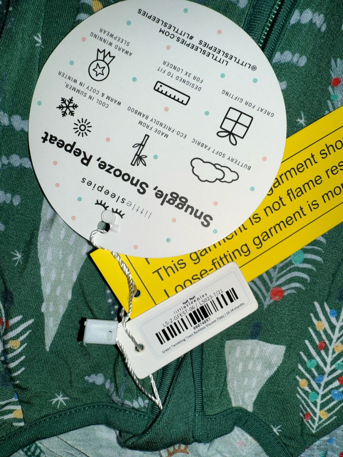 18-24 M Little Sleepies Twinkling Trees Christmas 1-pc Convertible Zippy Pajamas