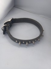 Black Leather Spiked Dog Pet Collar 15"