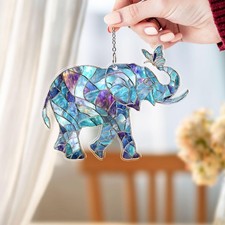 Blue elephant acrylic suncatcher, stained glass style window decor gift