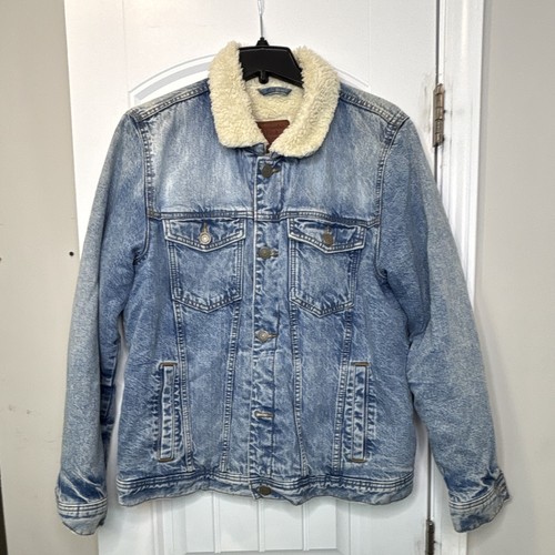 Abercrombie & Fitch Men's Blue Sherpa Lined Denim Jacket Button Front Pockets L