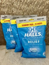 HALLS Relief Sugar Free Mountain Menthol Cough & Throat Drops 70ct 3 PACK