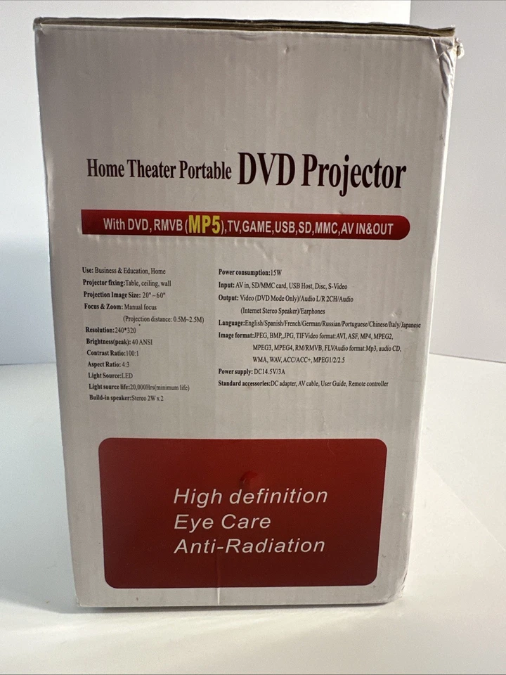 LED Multimedia Projector with DVD Movie Player Red - 240x320 - 40 ANSI Lumens - Image 2 of 4