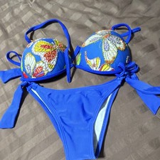 Acqualara Ondas do Mar Blue Floral Adjustable Padded Bikini Set M/G