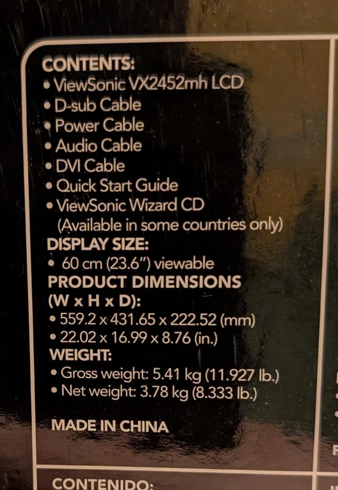NEW ViewSonic VX2452MH 24 Inch Full HD Widescreen LCD, Box never opened. - Image 4 of 4