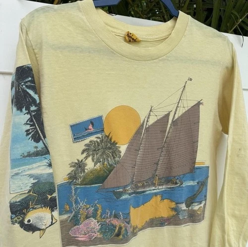 True Vintage Postcard Artwork Nature Sailing L 1980s vintage concert t-shirt, vintage, single stitch, B+ condition