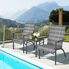 3PCS Rattan Bistro Chair Set Patio Furniture Set W/Table Mix Gray