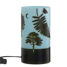 Ancienne Lampe en Pâte de Verre Bleu Ciel Décor en Relief d'Arbre & Fougère 1980