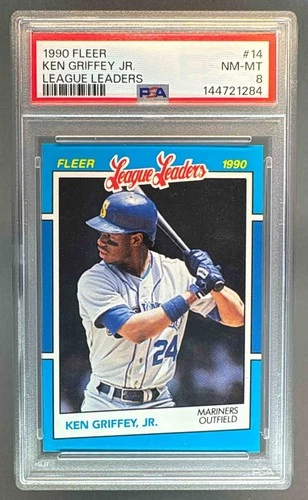 144721284 Ken Griffey Jr 1990 Fleer League Leaders #14 PSA 8