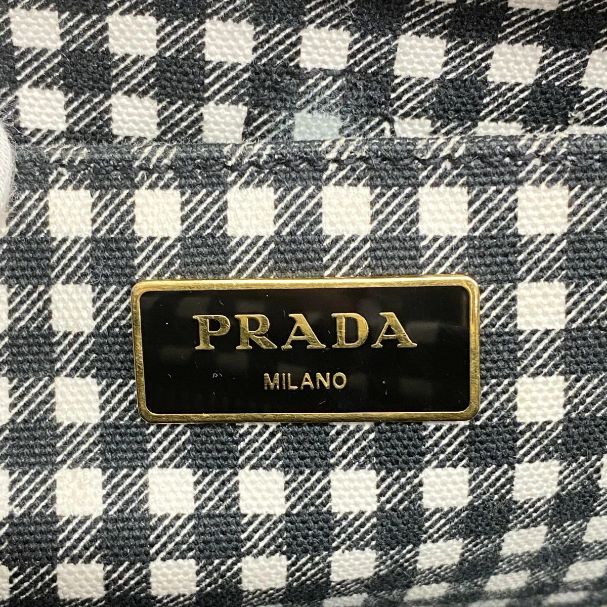 Prada Canapa 2way Tote Bag Black Canvas Gold Trim Vintage Authentic thumbnail 5