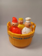Fisher Price 3 Men in a Tub Bath Toy Vintage Set Barrel  Figures Rare