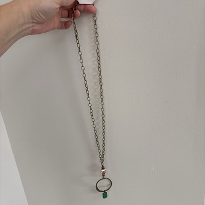 Dylan Long Sicily Necklace Green Stone Circle Pendant Antique Brass NWT Boho 