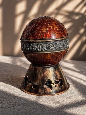Decorative Glass Orb Sphere w/ Metal Stand Scroll Design Accent Decor