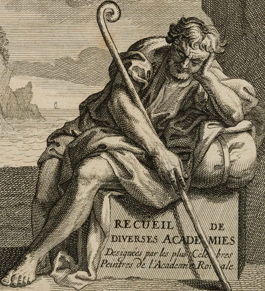 N. GUÉRARD (*1734) zug., Titelkupfer mit Wanderer am Meer, um 1800, Kupferstich - Bild 4 von 4