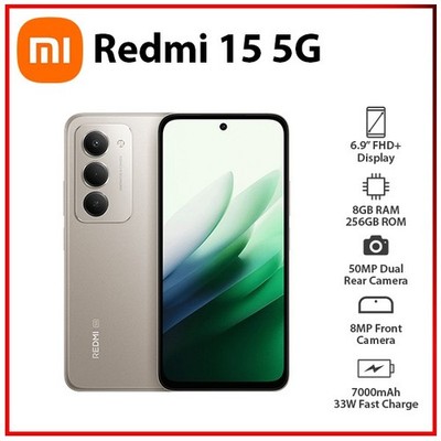 NEW Xiaomi Redmi 15 5G 8GB+256GB GREY Dual SIM Unlocked Android Mobile Phone