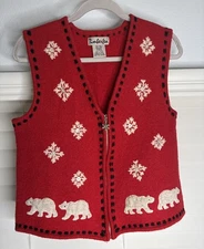Vintage 90s Wool Christmas Vest Snowflake Polar Bear Ugly Sweater Grannycore